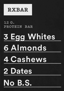 RXBAR 12 G PROTEIN BAR 3 EGG WHITES 6 ALMONDS 4 CASHEWS 2 DATES NO BS trademark