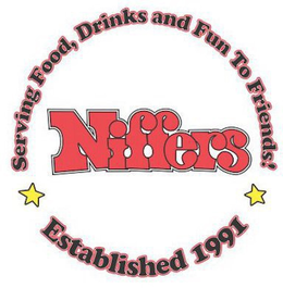 NIFFERS SERVING FOOD, DRINKS AND FUN TOFRIENDS! ESTABLISHED 1991 trademark