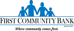 FIRST COMMUNITY BANK WHERE COMMUNITY COMES FIRST. MEMBER FDIC trademark