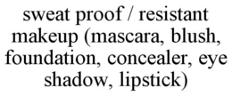 SWEAT PROOF / RESISTANT MAKEUP (MASCARA, BLUSH, FOUNDATION, CONCEALER, EYE SHADOW, LIPSTICK) trademark