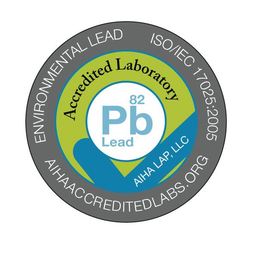 ENVIRONMENTAL LEAD ISO/IEC 17025:2005 AIHAACCREDITEDLABS.ORG ACCREDITED LABORATORY 82 PB LEAD AIHA LAP, LLC trademark