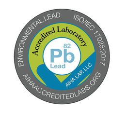 ENVIRONMENTAL LEAD ISO/IEC 17025:2017 AIHAACCREDITEDLABS.ORG ACCREDITED LABORATORY 82 PB LEAD AIHA LAP, LLC trademark