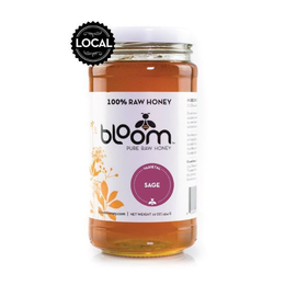 BLOOM PURE RAW HONEY 100% RAW HONEY LOCAL VARIETAL SAGE BLOOMHONEY.COM NET WEIGHT 16 OZ 454 G trademark