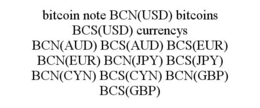 BITCOIN NOTE BCN(USD) BITCOINS BCS(USD) CURRENCYS BCN(AUD) BCS(AUD) BCS(EUR) BCN(EUR) BCN(JPY) BCS(JPY) BCN(CYN) BCS(CYN) BCN(GBP) BCS(GBP) trademark