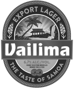 VAILIMA EXPORT LAGER THE TASTE OF SAMOA6.7% ALC./VOL. MONDE SELECTION BRUXELLES WINNER 1982 & 1998 trademark