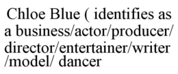CHLOE BLUE ( IDENTIFIES AS A BUSINESS/ACTOR/PRODUCER/DIRECTOR/ENTERTAINER/WRITER/MODEL/ DANCER trademark
