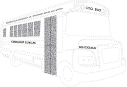 RESIDENTIAL & COMMERCIAL AIR CONDITIONING SERVICE, SALES & REPAIR COOL BUS COOL/HOT GUYS AC 602-COOL-BUS trademark
