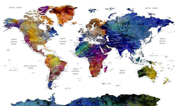 WATERCOLOR WORLD MAP DESIGN, COLORFUL WORLD TRAVEL MAP, MULTICOLOR WORLD MAP DESIGN trademark