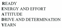 READY   ENERGY AND EFFORT   ATTITUDE   DRIVE AND DETERMINATION   YEARN trademark