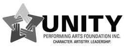 UNITY PERFORMING ARTS FOUNDATION INC. CHARACTER. ARTISTRY. LEADERSHIP. trademark