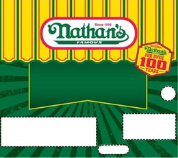 SINCE 1916 NATHAN'S FAMOUS THE ORIGINALNATHAN'S FAMOUS FOR OVER 100 YEARS trademark