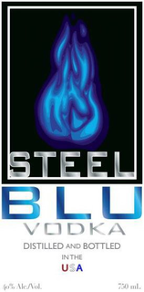 STEEL BLU VODKA DISTILLED AND BOTTLED IN THE USA 40% ALC./VOL. 750 ML trademark