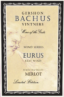 GERSHON BACHUS VINTNERS WINE OF THE GODS WIND SERIES EURUS EAST WIND TEMECULA VALLEY MERLOT LIMITED EDITION: trademark