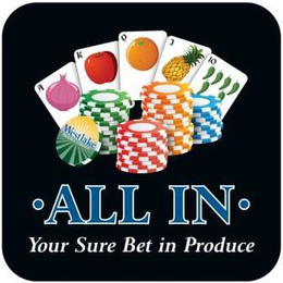 AKQJ10 WESTLAKE PRODUCE COMPANY · ALL IN · YOUR SURE BET IN PRODUCE trademark