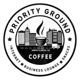 PRIORITY GROUND INTERNET BUSINESS LOUNGE SNACKS EST. 2017 SANTA CLARITA, CA COFFEE trademark