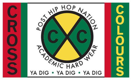 X C C CROSS COLOURS POST HIP HOP NATION ACADEMIC HARD WEAR YA DIG YA DIG YA DIG trademark