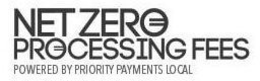 NET ZERO PROCESSING FEES POWERED BY PRIORITY PAYMENTS LOCAL trademark