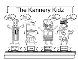 THE KANNERY KIDZ LITTLE TIN "KIDZ EXERCISE FOR LIFE" 1 LIZZA "HOLA AMIGOS" MEDAL MOUTH "KIDZ STAY IN SCHOOL" SAZZIE "HELLO MY FRIENDS" trademark