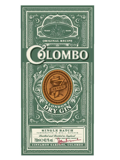 TRADE MARK ORIGINAL RECIPE COLOMBO 7 SEVEN LONDON DRY GIN SINGLE BATCH HANDCRAFTED IN SMALL BATCHES DISTILLED AND BOTTLED IN ENGLAND 700 MLE 43.1% VOL. ORIGINAL FAMILY RECIPE CREATED BY CARL DE SILVA WIJEYERATNE CINNAMON GARDENS, COLOMBO trademark