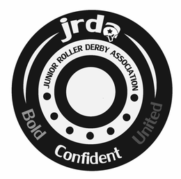 JRDA JUNIOR ROLLER DERBY ASSOCIATION BOLD CONFIDENT UNITED trademark