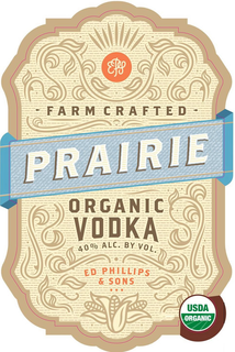 EPS FARM CRAFTED PRAIRIE ORGANIC VODKA 40% ALC. BY VOLUME ED PHILLIPS &AMP; SONS USDA ORGANIC trademark