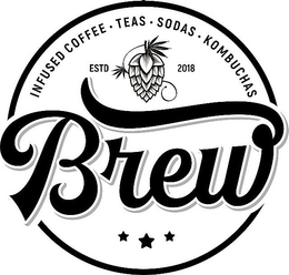 BREW INFUSED COFFEE · TEAS · SODAS · KOMBUCHAS ESTD 2018 trademark