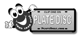 YOUR LOGO HERE CLIP ONE ON PLATE DISC PLATEDISC.COM trademark