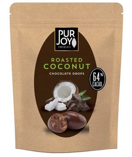 PUR JOY CHOCOLATE ROASTED COCONUT CHOCOLATE DROPS 64% CACAO trademark