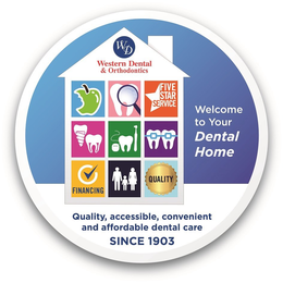WD WESTERN DENTAL & ORTHODONTICS FIVE STAR SERVICE WELCOME TO YOUR DENTAL HOME FINANCING QUALITY QUALITY, ACCESSIBLE, CONVENIENT & AFFORDABLE DENTAL CARE SINCE 1903 trademark