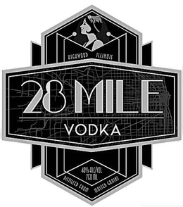 28 MILE VODKA HIGHWOOD ILLINOIS 40% ALC/VOL 750 ML DISTILLED FROM MALTED GRAINS trademark