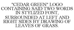"CEDAR GREEN" LOGO CONTAINING SAID TWO WORDS IN STYLIZED FONT, SURROUNDED AT LEFT AND RIGHT SIDES BY DRAWING OF LEAVES OF GRASS. trademark