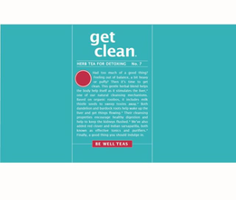 GET CLEAN, HERB TEA FOR DETOXING, NO. 7, HAD TOO MUCH OF A GOOD THING? FEELING OUT OF BALANCE, A BIT HEAVY OR PUFFY? THEN IT'S TIME TO GET CLEAN. THIS GENTLE HERBAL BLEND HELPS THE BODY HELP ITSELF AS IT STIMULATES THE LIVER,* ONE OF OUR NATURAL CLEANSING MECHANISMS. BASED ON ORGANIC ROOIBOS, IT INCLUDES MILK THISTLE SEEDS TO SWEEP TOXINS AWAY.* BOTH DANDELION AND BURDOCK ROOTS HELP WAKE UP THE LIVER AND GET THINGS FLOWING.* THEIR CLEANSING PROPERTIES ENCOURAGE HEALTHY DIGESTION AND HELP TO KEEP THE KIDNEYS FLUSHED.* WE'VE ALSO ADDED RED CLOVER AND INDIAN SARSAPARILLA, BOTH KNOWN AS EFFECTIVE TONICS AND PURIFIERS.* FINALLY, A GOOD THING YOU SHOULD INDULGE IN., BE WELL TEAS trademark