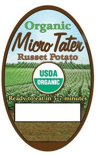 ORGANIC MICRO TATER RUSSET POTATO USDA ORGANIC READY TO EAT IN 5-7 MINUTES trademark