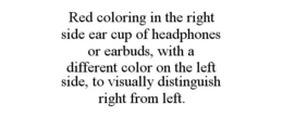 RED COLORING IN THE RIGHT SIDE EAR CUP OF HEADPHONES OR EARBUDS, WITH A DIFFERENT COLOR ON THE LEFT SIDE, TO VISUALLY DISTINGUISH RIGHT FROM LEFT. trademark