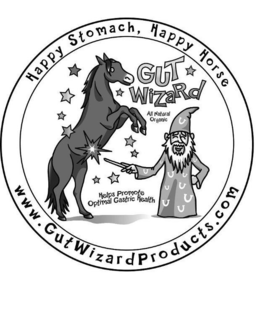 HAPPY STOMACH, HAPPY HORSE GUT WIZARD ALL NATURAL ORGANIC HELPS PROMOTE OPTIMAL GASTRIC HEALTH WWW.GUTWIZARDPRODUCTS.COM trademark