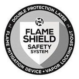 DOUBLE PROTECTION LAYER MW FLAME MITIGATION DEVICE VAPOR LOCKING SPOUT FLAME SHIELD SAFETY SYSTEM trademark