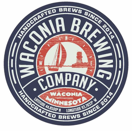 WACONIA BREWING · COMPANY · N W E HANDCRAFTED BREWS SINCE 2014 WACONIA MINNESOTA LATITUDE 44.8500° N LONGITUDE 93.7833° W trademark