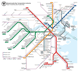 T MASSACHUSETTS BAY TRANSPORTATION AUTHORITY RAPID TRANSIT/KEY BUS ROUTES MAP trademark