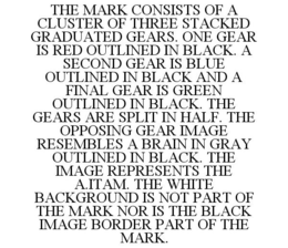 THE MARK CONSISTS OF A CLUSTER OF THREE STACKED GRADUATED GEARS. ONE GEAR IS RED OUTLINED IN BLACK. A SECOND GEAR IS BLUE OUTLINED IN BLACK AND A FINAL GEAR IS GREEN OUTLINED IN BLACK. THE GEARS ARE SPLIT IN HALF. THE OPPOSING GEAR IMAGE RESEMBLES A BRAIN IN GRAY OUTLINED IN BLACK. THE IMAGE REPRESENTS THE A.ITAM. THE WHITE BACKGROUND IS NOT PART OF THE MARK NOR IS THE BLACK IMAGE BORDER PART OF THE MARK. trademark