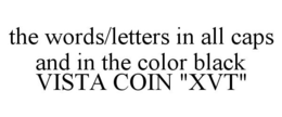 THE WORDS/LETTERS IN ALL CAPS AND IN THE COLOR BLACK VISTA COIN "XVT" trademark