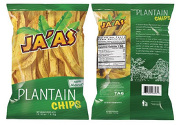 JA'AS PLANTAIN CHIPS 100% NATURAL trademark