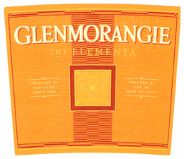 GLENMORANGIE THE ELEMENTA DISTILLED IN SCOTLAND SINCE 1843 GLENMORANGIE SIGNET THE CADBOLL STONE CRAFTED BY THE 16 MEN OF TAIN trademark