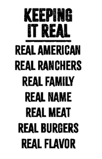 KEEPING IT REAL REAL AMERICAN REAL RANCHERS REAL FAMILY REAL NAME REAL MEAT REAL BURGERS REAL FLAVOR trademark