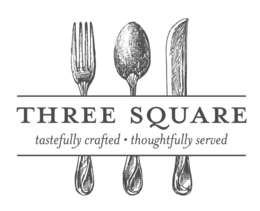 THREE SQUARE TASTEFULLY CRAFTED · THOUGHTFULLY SERVED trademark