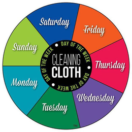 MONDAY TUESDAY WEDNESDAY THURSDAY FRIDAY SATURDAY SUNDAY DAY OF THE WEEK  DAY OF THE WEEK DAY OF THE WEEK CLEANING CLOTH trademark