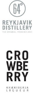 64° REYKJAVIK DISTILLERY REYKJAVIK DISTILLERY THE ORIGINAL FROM ICELAND CRO WBE RRY KRÆKIBERJA LIQUEUR trademark