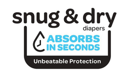 SNUG & DRY DIAPERS ABSORBS IN SECONDS UNBEATABLE PROTECTION trademark