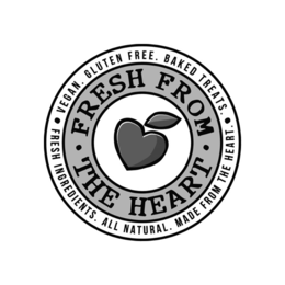 · FRESH FROM · THE HEART VEGAN. GLUTEN FREE. BAKED TREATS. · FRESH INGREDIENTS. ALL NATURAL. MADE FROM THE HEART. trademark