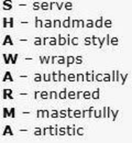 SHAWARMA SERVE HANDMADE ARABIC STYLE WRAPS AUTHENTICALLY RENDERED MASTERFULLY ARTISTIC trademark
