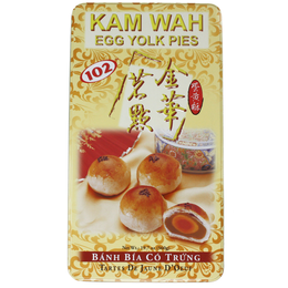 KAM WAH EGG YOLK PIES 102 NET WT 19.7 OZ (560 G) BANH BIA CO TRUNG TARTES DE JAUNE D' OEUF trademark